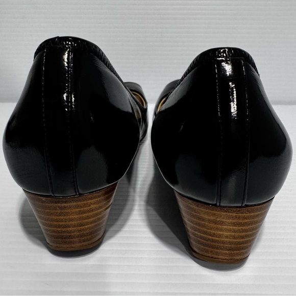 Cole Haan Black Patent Peep Toes Wedge Heels Size 9 - Picture 7 of 12
